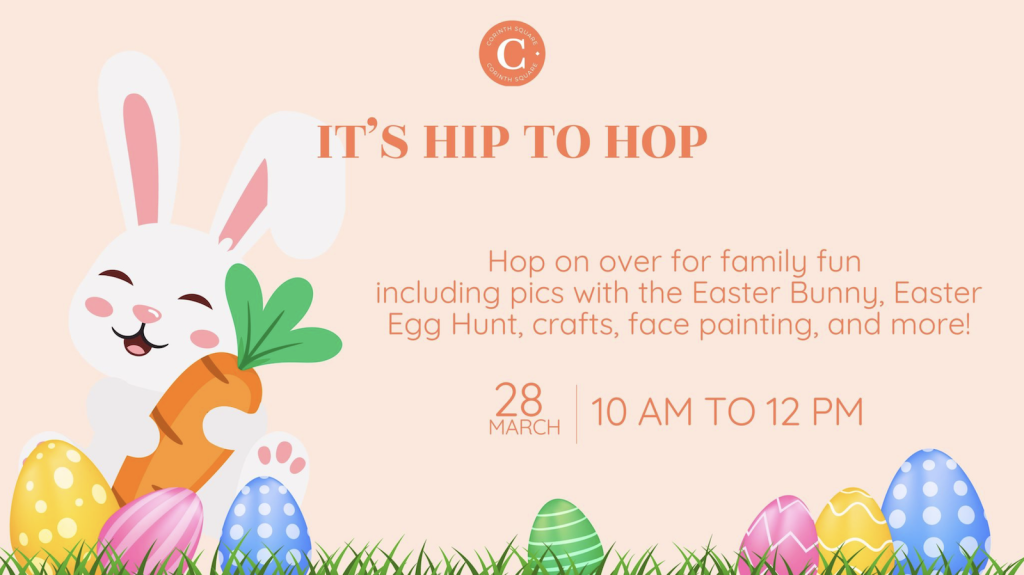 Easter bunny and eggs for Hip to Hop event at Corinth Square